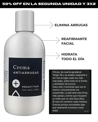 Megavit Plus Cosmética Premium: Tratamiento para Arrugas, Flacidez, Manchas y Reafirmante – 250 ML.